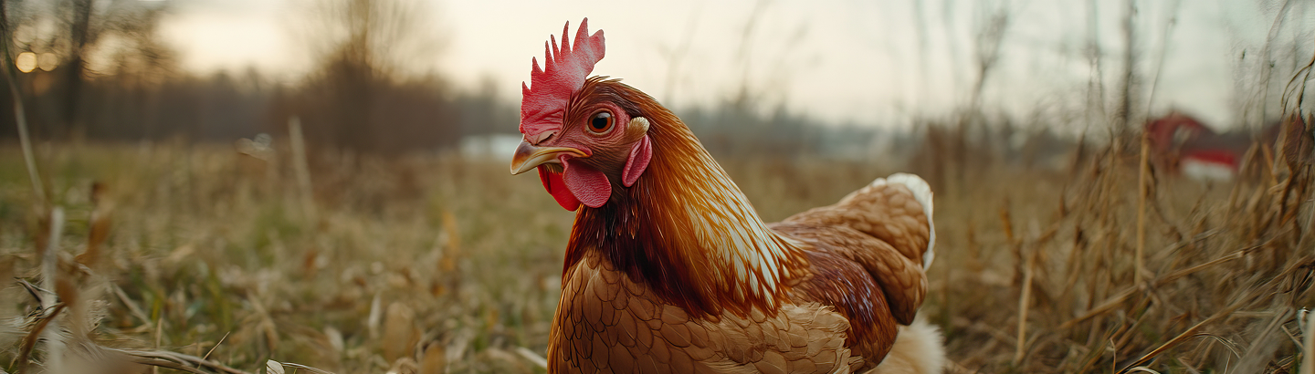 Close up of a chicken in the field